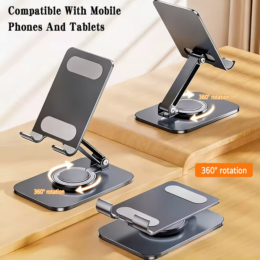 AKABEILA Tragbarer 360 Grad Drehbarer Tablet-Halter aus Aluminiumlegierung für iPad und Handy, verstellbar, Silber und Pink - Bild 2