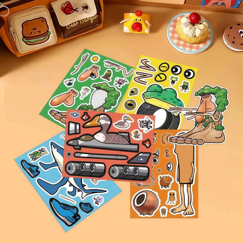 Abstrakter Puzzle-Aufkleber in Rot und Mehrfarbig mit Tier-Motiv aus Papier - Bild 5