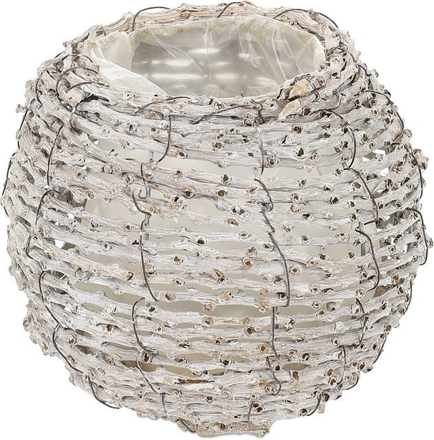 Relaxdays Blumentopf 2er Set Rattan Weiß, rund, B/T/H: 17 x 17 x 20 cm - Bild 1
