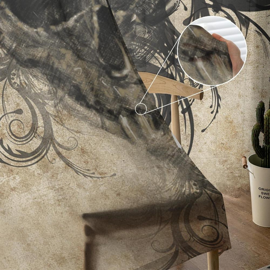 Transparenter Tüll-Vorhang mit Totenkopf-Motiv im Vintage-Stil für Wohnzimmer und Küche, Breite: 135 cm, Höhe: 115 cm - Bild 3