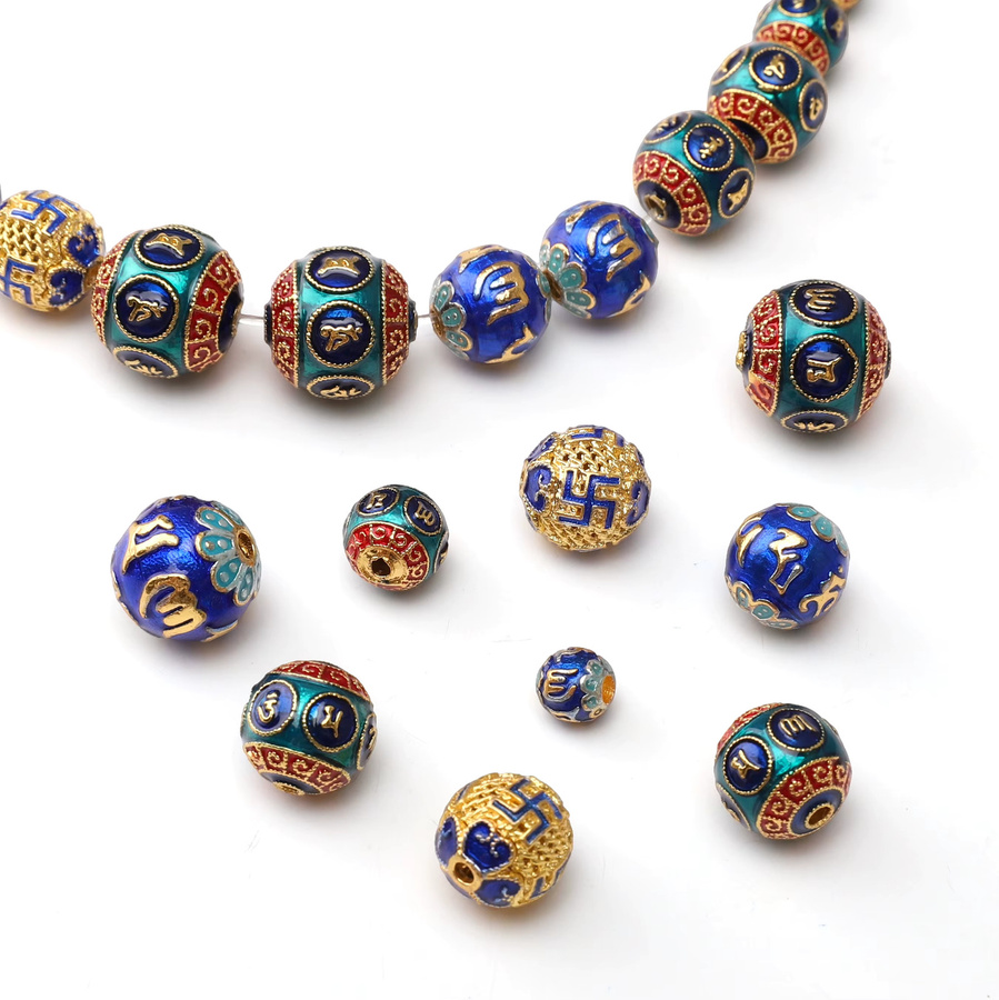 Beadia Distanzperlen, Cloisonné-Legierung, emailliert, bunte runde Perlen - Bild 2