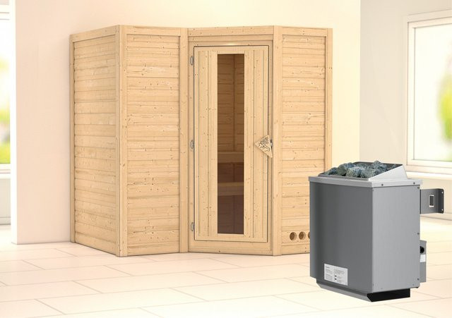 Karibu Massivholzsauna Steena 1 in Braun mit 9,0 kW Ofen und integrierter Steuerung, B/T/H: 193 x 184 x 209 cm - Bild 1