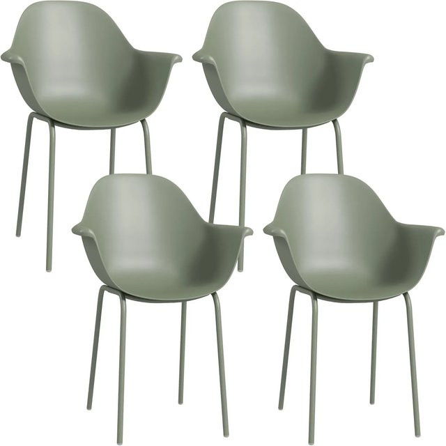 Outsunny Gartenstuhl 4er Set mit Rückenlehne und Armlehne in Grün aus Kunststoff und Metall - Bild 1