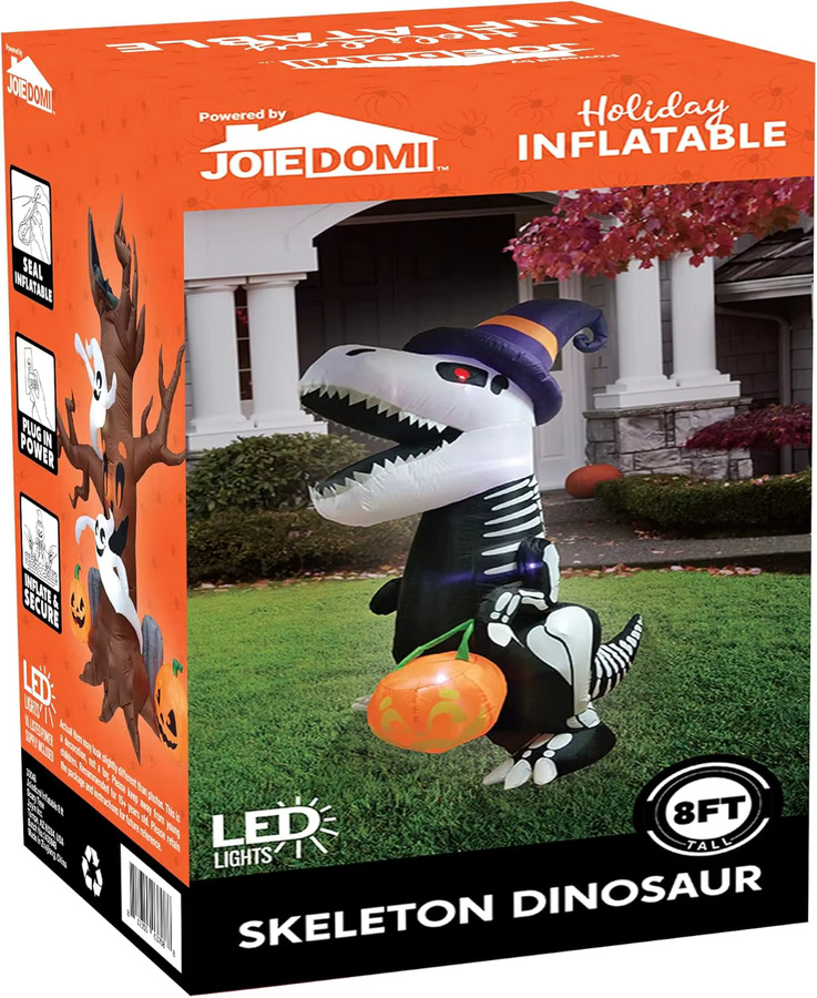 Sloosh Aufblasbares Skelett-Dinosaurier-Modell mit Kürbis für die Halloween-Außendekoration, Höhe: 243,84 cm - Bild 4
