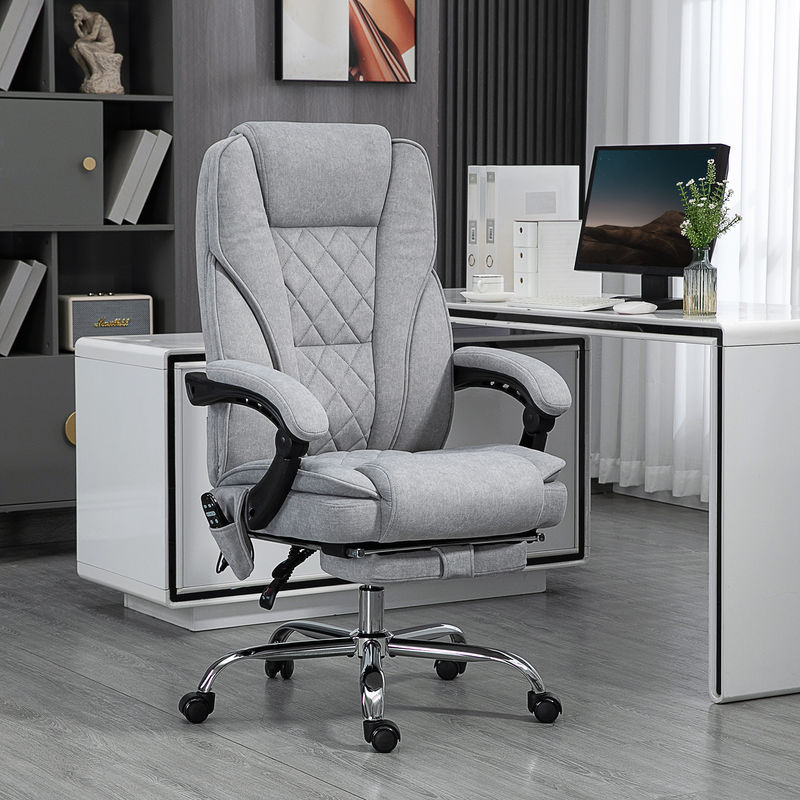 Vinsetto Ergonomischer Bürostuhl mit Vibrationsmassage und Heizung in Grau mit Liegefunktion, Fußstütze und Seitentasche - Bild 2