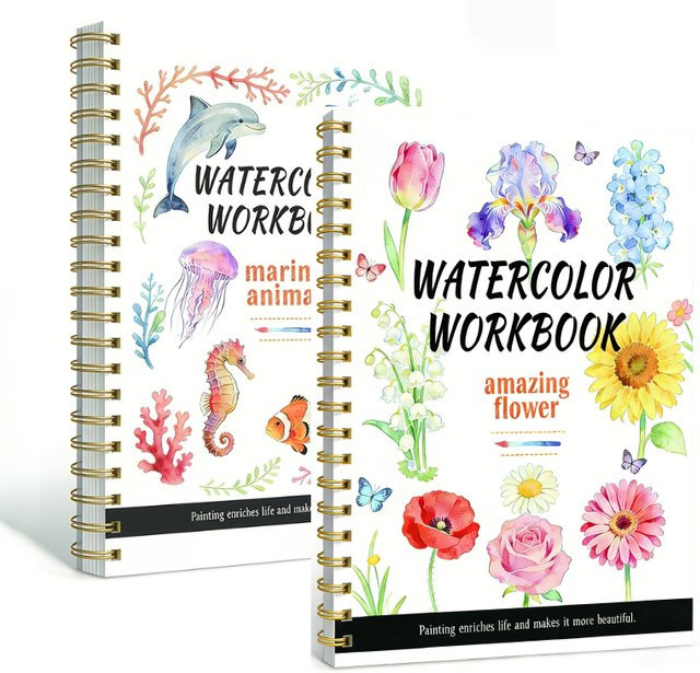 Premium Aquarell-Anfänger-Arbeitsbuch mit 14 Skizzen und 2 Farbmischungshandbüchern aus Holzpulp-Aquarellpapier 200 g/m², Mehrfarbig - Bild 1
