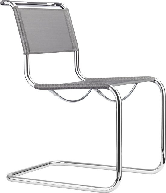 Thonet S 33 N Freischwinger mit Kunststoffgewebe in Grau und Chrom-Gestell in Silber - Bild 1