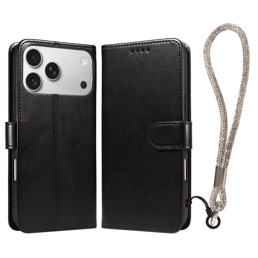 Leder-Handyhülle im Brieftaschen-Stil für iPhone 11 bis iPhone 17 mit Handschlaufe, kratzfest und stoßfest, Farben: Schwarz oder Grau - Bild 2
