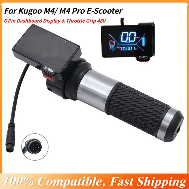 Kugoo Z-920 6-poliges Armaturenbrett-Display und Gasgriff-Set für Kugoo M4/Pro E-Scooter, 48 V LCD-Tachometer in Schwarz - Bild 1