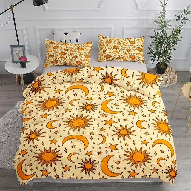 Lodestar Bettwäsche Set Vintage Himmelskörper Sonne Mond in Gelb, B/H: 140 x 210 cm - Bild 1
