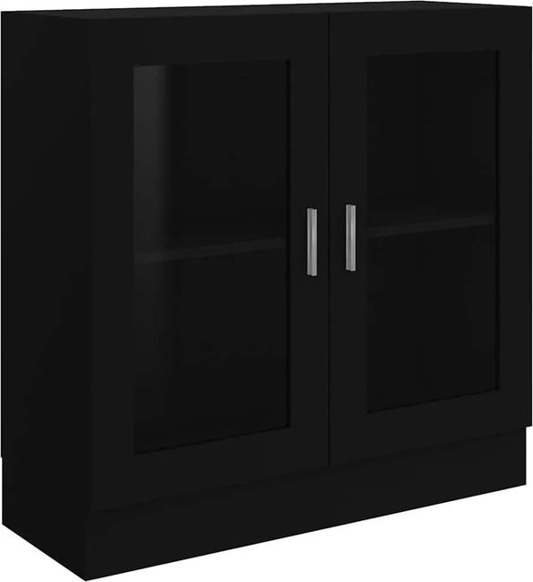 vidaXL Vitrinenschrank Schwarz mit Glastüren aus Holzwerkstoff und Glas, B/T/H: 82,5 x 30,5 x 80 cm - Bild 1