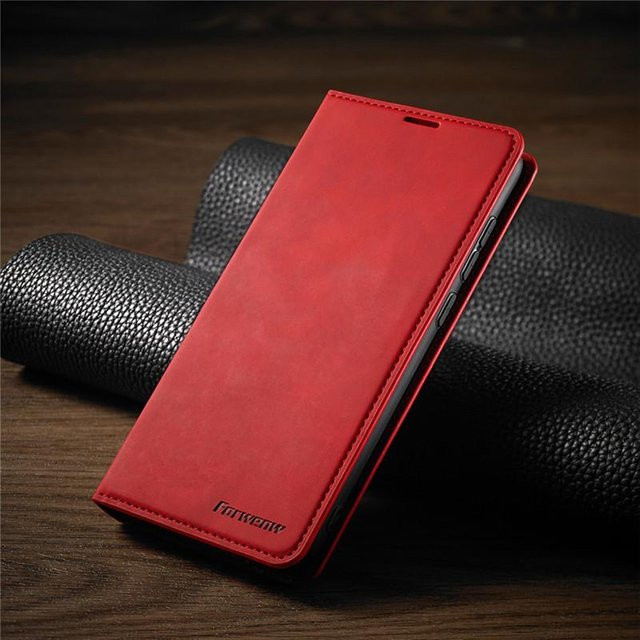Magnetische Leder-Klapphülle mit Geldbörsenfunktion und Kartenfach für dein iPhone in Rot - Bild 1