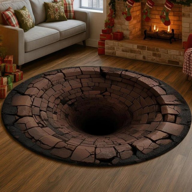 Lodestar 3D Vortex Teppich mit optischer Täuschung, runder Teppich in Braun, Durchmesser: 80 cm - Bild 1