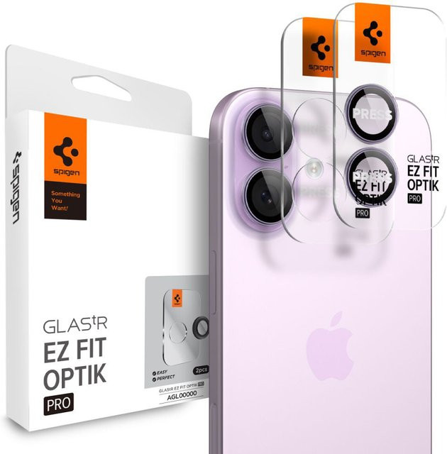 Spigen GlastR EZ FIT Optik Pro Schutzfolie für die Rückkamera aus gehärtetem Glas für Apple iPhone 17, iPhone 16 Plus und iPhone 16, 2er-Set, Lila, AGL10127 - Bild 1