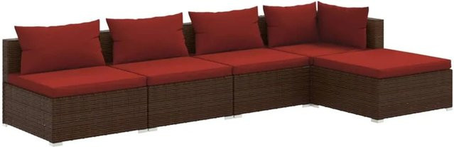 vidaXL 5-tlg Garten-Lounge-Set aus Poly Rattan in Braun mit Kissen und Ottoman im L-Shape Design - Bild 1