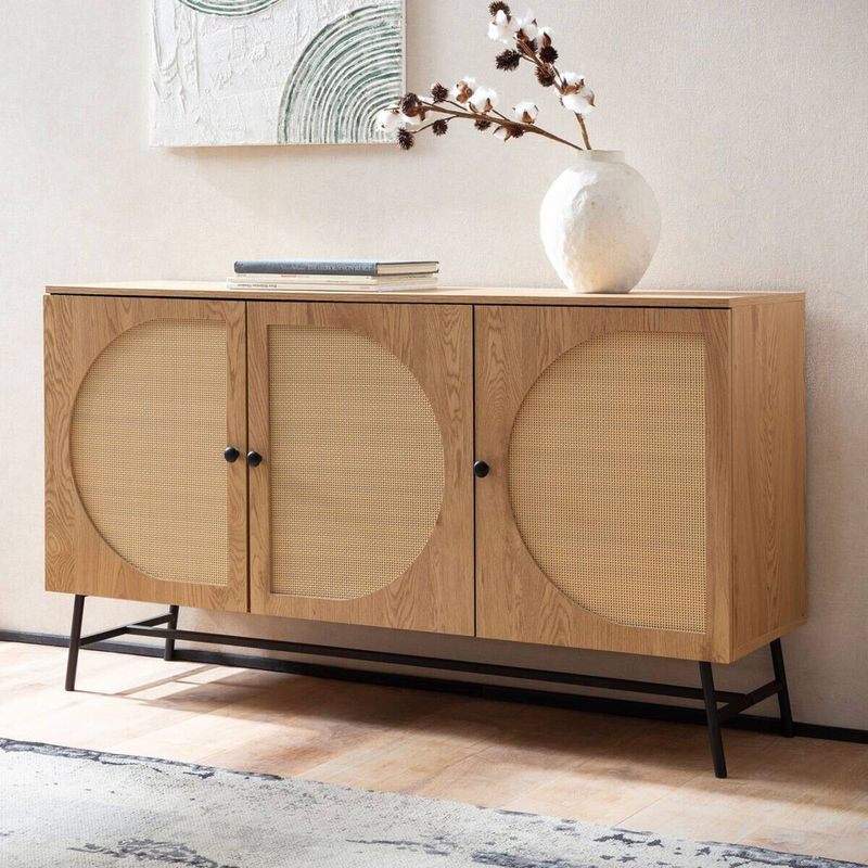 Wohnling Sideboard in Eiche Optik mit Rattan und Metall, B/H/T: 140 x 80 x 39 cm - Bild 4