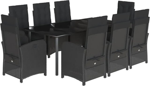 vidaXL 9-teilige Garten-Essgruppe aus Poly-Rattan in Schwarz mit Kissen und Glastisch - Bild 1