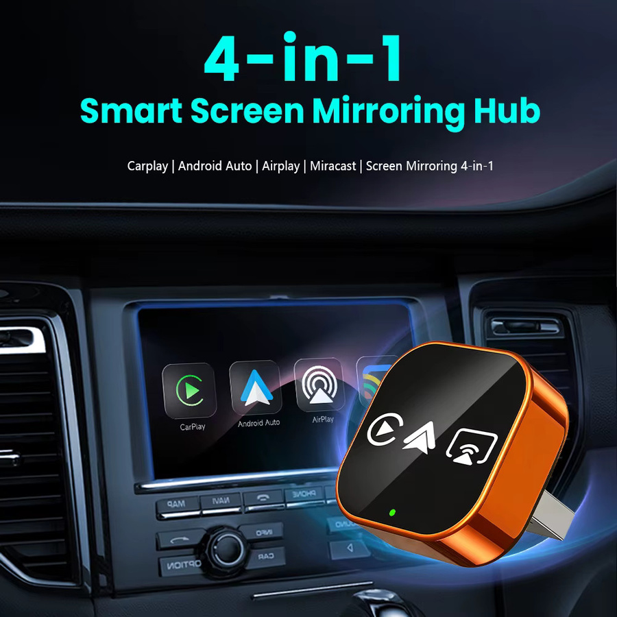 PLAYAIBOX 4-in-1 Wireless CarPlay und Android Auto Dongle Mini AI Box Bluetooth-Adapter für Volvo, Benz, MG, Kia, Chery und VW in Orange - Bild 2