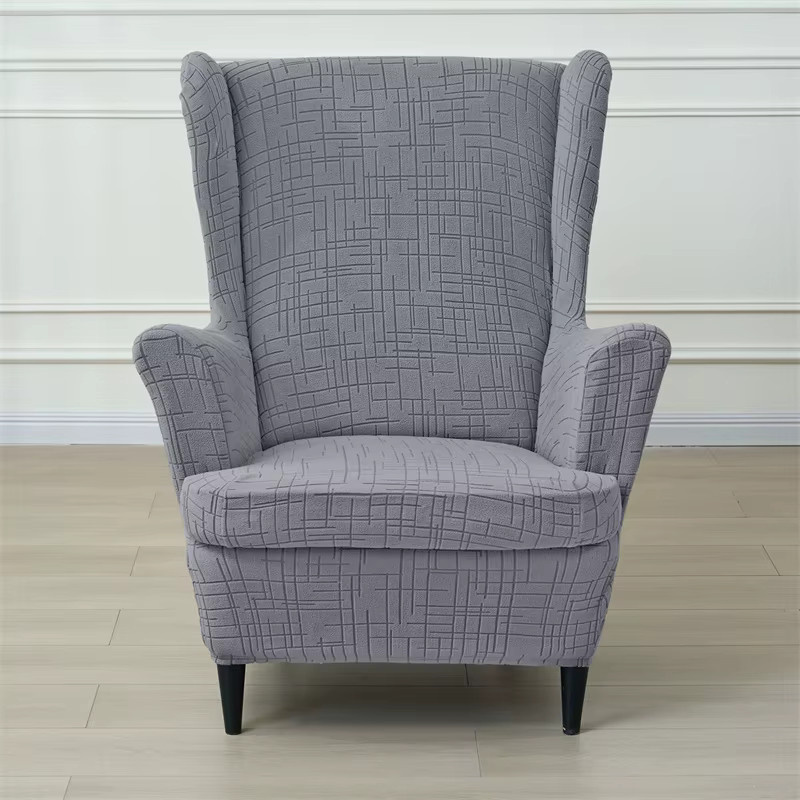 WANERQU Set Flügelstuhl-Bezüge in Grau, elastischer und waschbarer Sesselbezug mit Sitzkissenbezug für moderne Heimdekoration - Bild 2