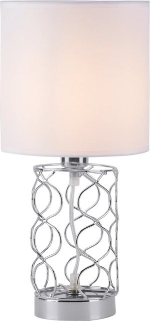 Just Light Tischleuchte Deva in Silber und Weiß aus Metall und Stoff, B/T/H: 18 x 18 x 35 cm - Bild 1