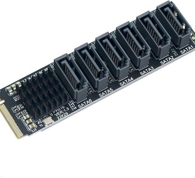 Ninth World M.2 NVMe zu 6 Port SATA 3.0 Adapter Karte mit 6 SATA Kabeln in Schwarz - Bild 1