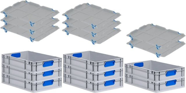 PROREGAL Spar Set 8x Eurobox Nextgen Color mit Auflagedeckel und Schiebeschnappverschlüssen, Blau, H x B x T: 12 x 40 x 60 cm - Bild 1