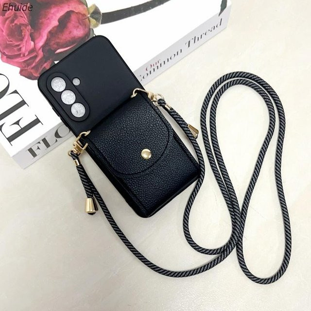 Multifunktionale Kartenhülle mit Geldbörse und Crossbody-Gurt für Xiaomi Redmi Note 15 14 Pro Plus 13 14C Mi 15T 14T POCO X7 in Schwarz - Bild 1