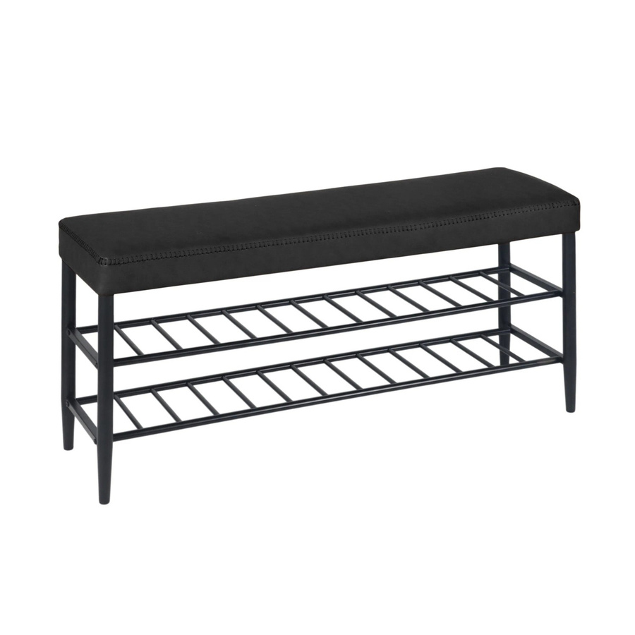 Relaxdays Schuhbank aus Eisen und Kunstleder in Schwarz mit 2 Ablagen, B/T/H: 100 x 30 x 50 cm - Bild 2