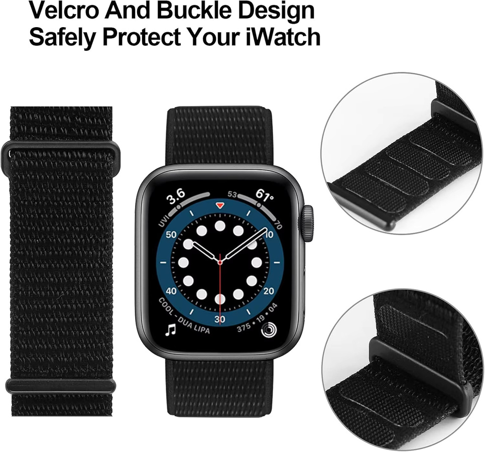 Samusak Uhrenarmband und Schutzhülle für Apple Watch, atmungsaktives Nylonarmband mit Gehäuse, Schwarz, Unisex - Bild 2