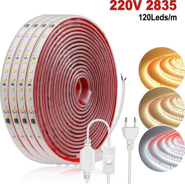 HEGEHE LED-Streifen Wasserdicht AC 220V Selbstklebend mit 120 LEDs/m in Weiß - Bild 1