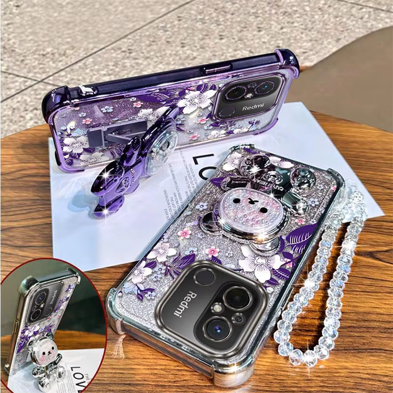 Xiaomi Handyhülle mit Blumenmuster und Lanyard sowie Ständer in Lila für verschiedene Redmi Modelle - Bild 2