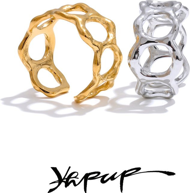 Yhpup Ring, Edelstahl, Geometrie-Hohl-offen, Verstellbar - Bild 1