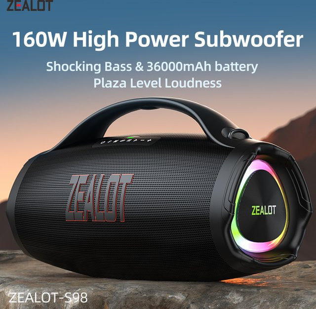 ZEALOT S98 Tragbarer Bluetooth Lautsprecher mit 160W Leistung, Wasserdicht, TWS Subwoofer, Schwarz - Bild 1