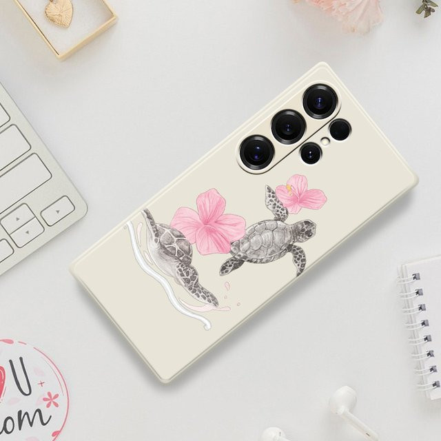 Silikon Handyhülle mit Schildkröte und Blumen für Samsung Galaxy S21 S22 S23 S24 S25 Ultra Plus 5G S20 FE S10 Plus S21 FE S23FE S24FE - Bild 1