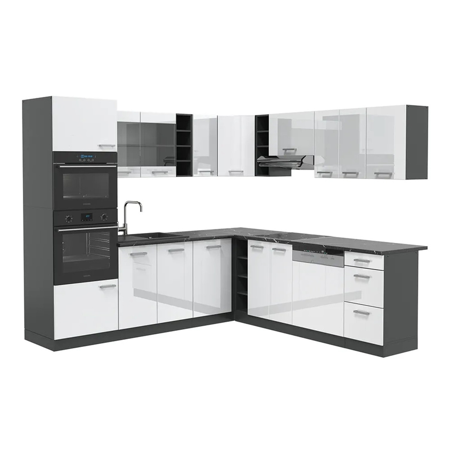 Vicco R-Line Eckküche in Weiß Hochglanz und Anthrazit, B/T/H: 237 x 247 cm - Bild 1