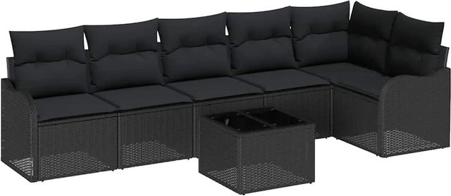 vidaXL Garten-Sofa-Set aus Poly Rattan in Beige mit 7 Teilen, L-Form und integriertem Kissen-Speicher - Bild 1