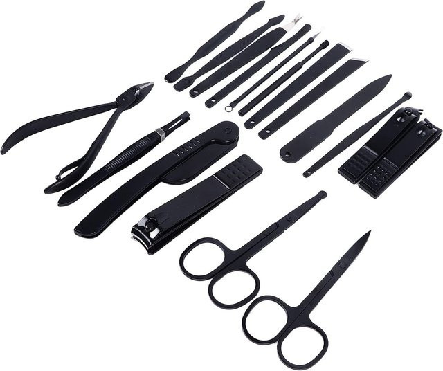 Koogeelife Nagelknipser-Set, 18-teilig, Edelstahl, Schwarz, Matt, Unisex - Bild 1