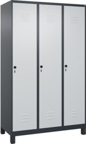 C+P Spind Classic PLUS Garderobenschrank mit 3 Abteilen, Füße, Grau, H x B x T: 195 x 120 x 50 cm - Bild 1