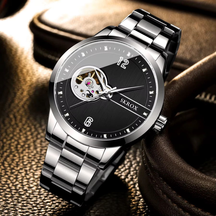 SKROX Armbanduhr Edelstahl, Automatik, Skelett, Schwarz, Herren - Bild 2