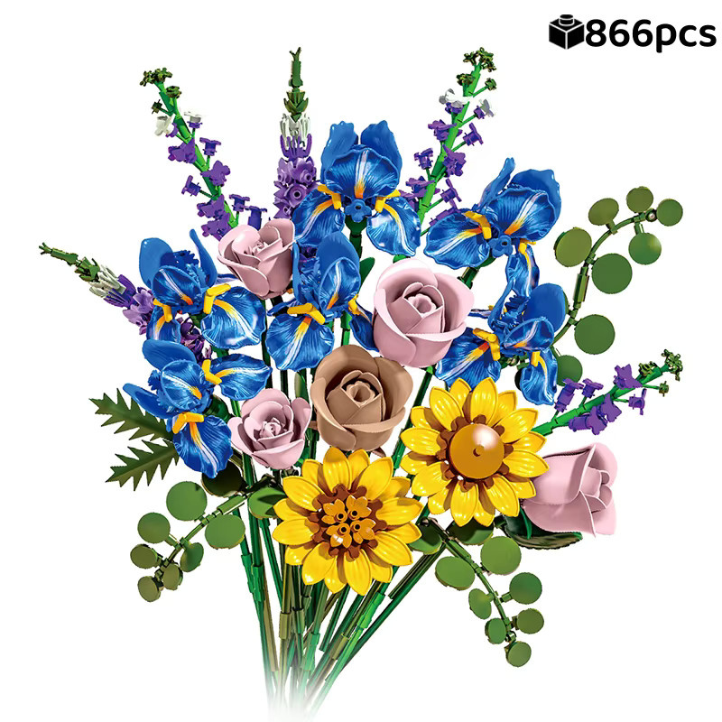 FUNXINEE Iris-Rosen-Bausteine, botanisches Blumenstrauß-Set, 866 Teile - Bild 1