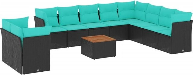 vidaXL 11-teilige Garten-Sofagarnitur aus Polyrattan in Schwarz mit Sitzkissen und Rückenkissen inklusive Gartentisch und Stauraum - Bild 1