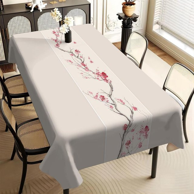 ZZN Tischdecke aus Polyester mit floraler Jacquard-Webung und Stickereien in Beige, B: 145 cm, L: 200 cm - Bild 1