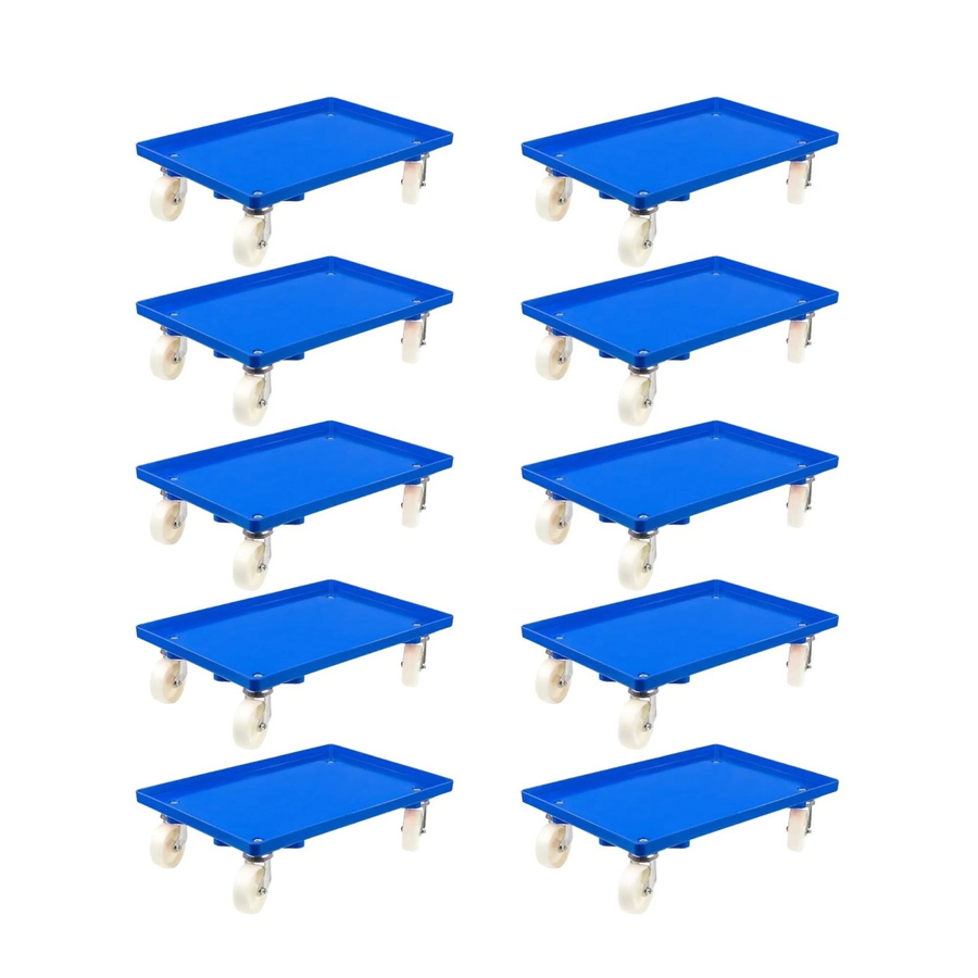 PROREGAL SparSet 10x Transportroller für Euroboxen 60 x 40 cm, Blau, Kunststoffräder, Geschlossenes Deck, 2 Lenkrollen und 2 Bockrollen, Tragkraft 300 kg - Bild 2