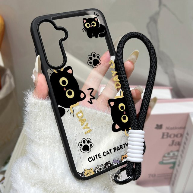Niedrige Katzen-Handyhülle mit Lanyard für Samsung Galaxy A17 5G A56 A57 A55 A54 A07 A06 A36 A35 A34 A16 A15 A14 in Multicolour - Bild 1