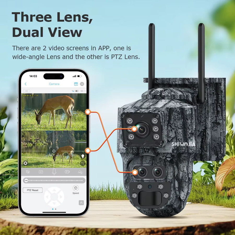 SHIWOJIA Solar-Überwachungskamera mit 12MP 4K Auflösung, 15X Zoom, Dual-Screen, 4G SIM und WLAN, Weiß - Bild 5
