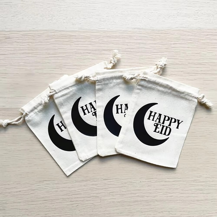 5er Set Eid Mubarak Geschenktüten für Ramadan und Eid Al-Adha in Weiß mit orientalischem Design - Bild 3