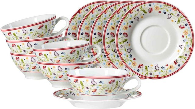Ritzenhoff & Breker Teetassen mit Untertassen Shanti Ostfriese aus Porzellan, Multicolour, 6er Set, 100 ml - Bild 1