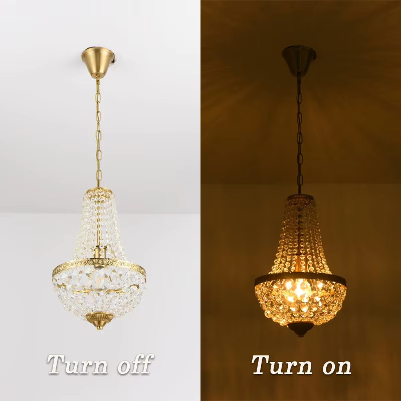 LINCCW Vintage Kristall Kronleuchter in Gold/Messing als Pendelleuchte für Esszimmer, Wohnzimmer und Schlafzimmer, Farbe: Transparent - Bild 3