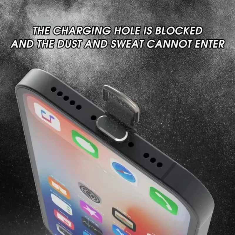 2-in-1 USB-C Ladeanschluss mit Anti-Verlust-Lanyard-Patches und Staubschutz für iPhone und Samsung in Schwarz - Bild 5