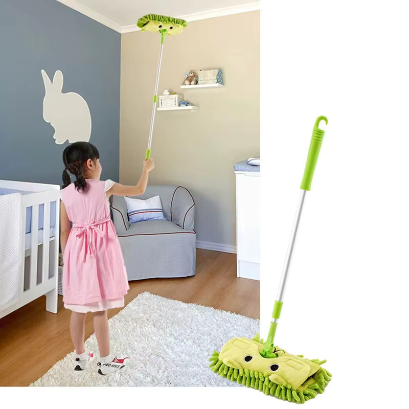 Untior Kinder-Mopp-Set mit Teleskopstiel und Mikrofaser-Einsatz in Pink - Bild 3